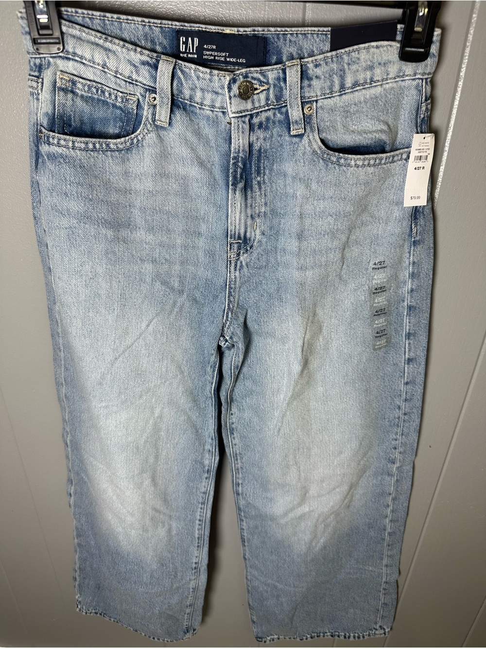 GAP Women's 4/27R Light wash high rise wide leg Blue Jeans NWT super soft - Picture 4 of 8